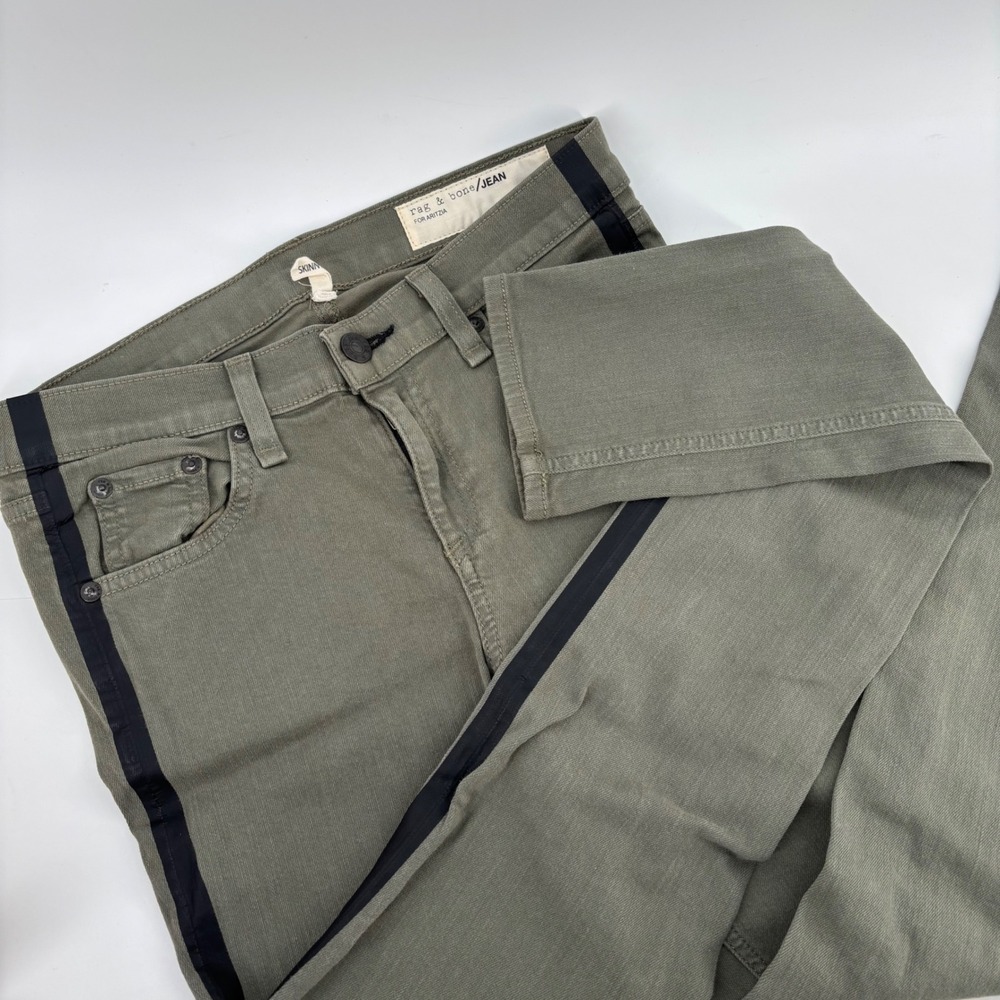Rag & Bone JEAN Army Tuxedo Skinny Jeans Women 26 Olive Side Stripe